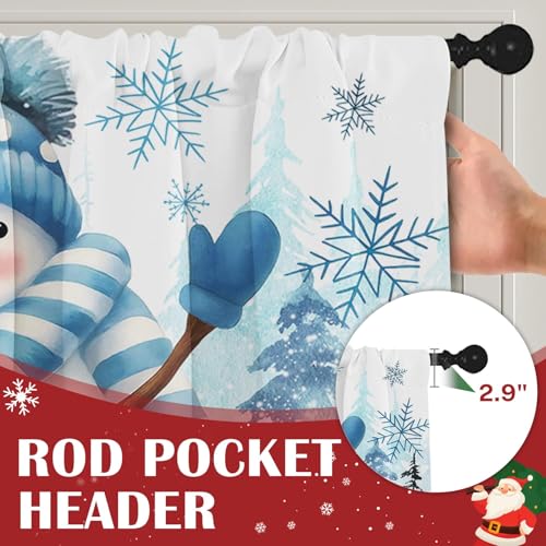 Blue Snowflake Christmas Valances for Windows, 2 Pack, 52x18 Inches