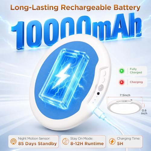 2 Pack Rechargeable Magnetic Ceiling Lights with Remote & Timer - 10000mAh USB-C Battery Powered LED Fixture, Dimmable & Motion Sensor