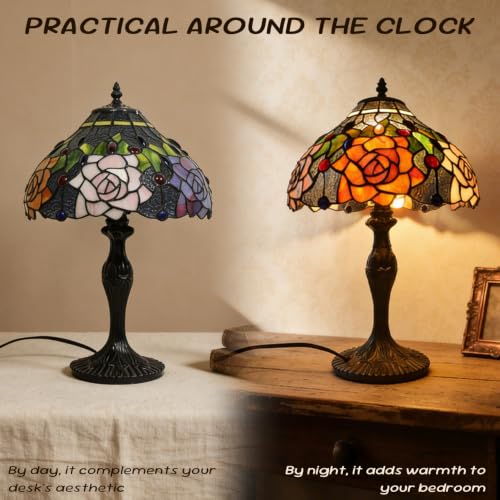 Pterying Rose Tiffany Style Stained Glass Table Lamp - Blended Rosé, 19 in