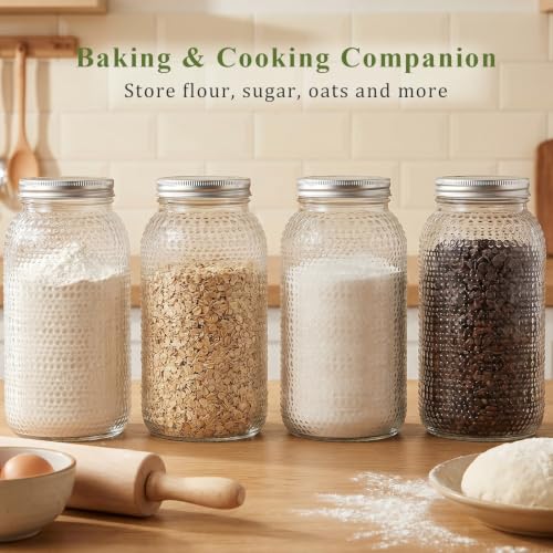 Clear Mason Jars 64oz - 3 Pack Wide Mouth Food Storage Containers with Airtight Lids - Half Gallon BPA-Free Glass Jars for Canning and Pickling
