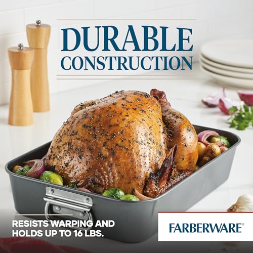 Farberware 11x15 Inch Nonstick Roasting Pan with Rack - Gray