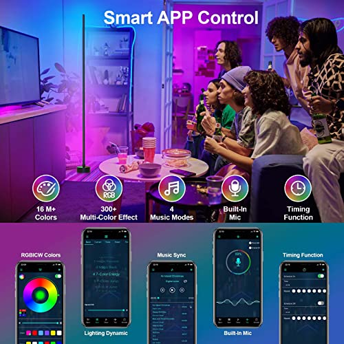 Miortior 1 Pack RGB Corner Floor Lamp with App & Remote, 68+ Scenes, Music Sync
