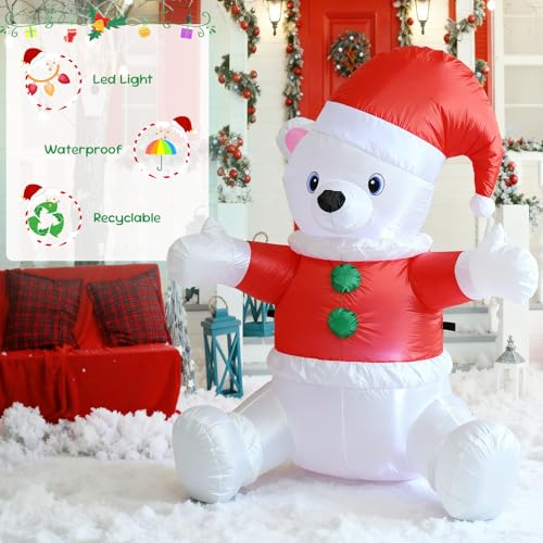 DROFELY 4FT Christmas Red Hat Bear Inflatable with Variation of This Listing, Outdoor Holiday Decoration
