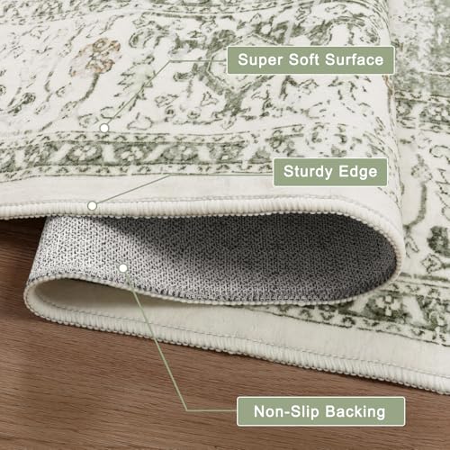 Medallion Sage Green Runner Rug - Non-Slip 2.5x8 Oriental Hallway Carpet