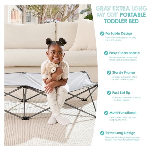 Regalo Grey Extra Long Portable Toddler Bed for Travel & Camping