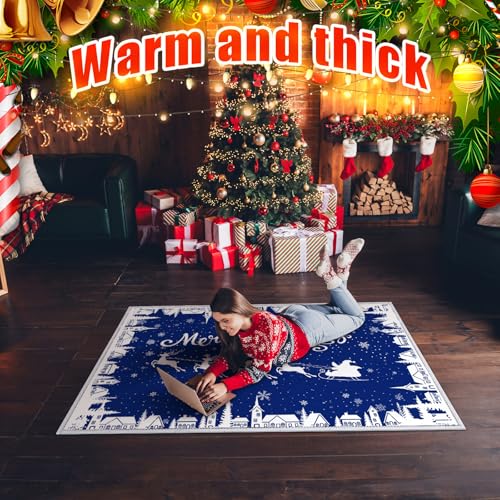 Dunzy Blue Snowflakes Christmas Door Mat 5x7 ft Non-Slip Washable