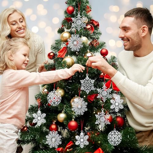 Threehoney 6 Pcs Metal Snowflake Ornaments for Christmas Tree Decor - Pewter Holiday Decorations