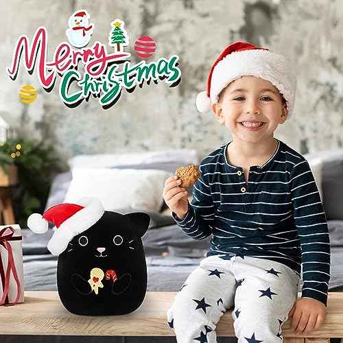 Christmas Cat Plush, Black Cat Stuffed Animal Toy, Cute Christmas Plush Stuffed Cat Doll, Soft Gingerbread Plush Pillow for Girls Boys Adults