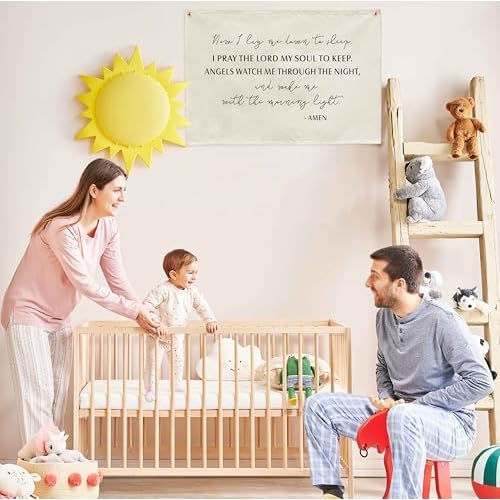 Rectangular Nursery Wall Banner Decor-Hanging Flag Poster Wall Art for Bedroom Decoration, Baby Growth Stuff-Baby Shower Birthday Christmas Gift for Baby Boys Girls Kids-Now I Lay Me Down to Sleep