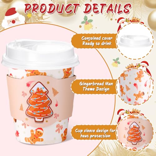 Mimorou 8 oz Christmas Disposable Coffee Cups with Lids & Sleeves, 100 Pack
