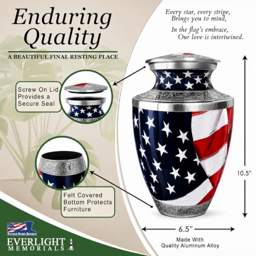 American Flag Urn for Ashes - Large Patriotic Cremation Memorial for Adult Men & Women - Variation: American Flag / Large Adult