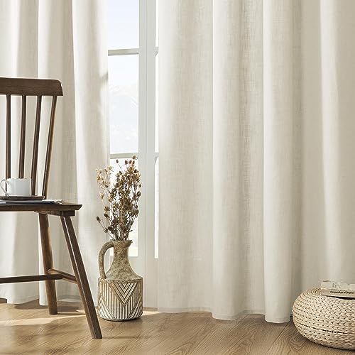Joydeco Linen Curtains 2 Panel Set - Ivory on Linen, 100W x 84L Inches, Light Filtering, Rod Pocket Back Tab, Cream Drapes for Living Room, Pack of 2