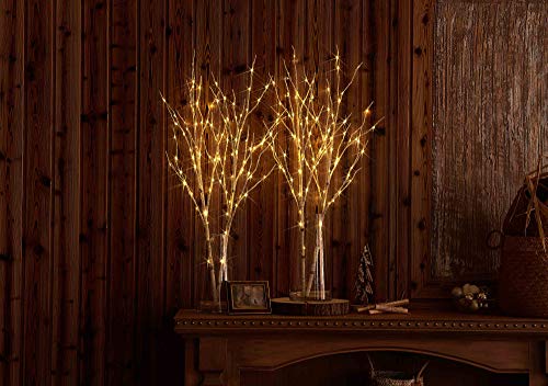 Hairui White 2-Pack Lighted Artificial Birch Tree Branch with Fairy Lights, 30 Inch, 100 LEDs, Battery Operated Christmas Decor