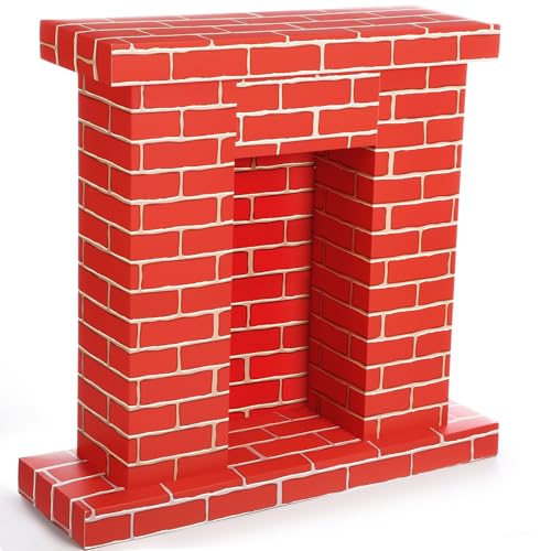 Fullhawl Bright Red Christmas Cardboard Fireplace 3D Brick Photo Backdrop, 35.5x29x8 in