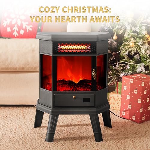 RealSmart Black 22-Inch Electric Fireplace Heater with 3D Flame, Remote & Timer