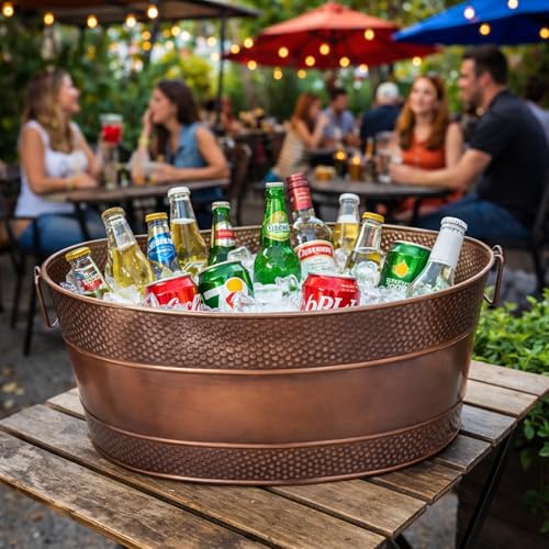 Heavy-Duty Copper Finish Beverage Tub for Parties, Large Oval 6 Gallon