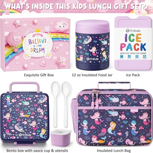 Kids Bento Snack Lunch Box Set with Insulated Toddler Lunch Bag - Mermaid Variation