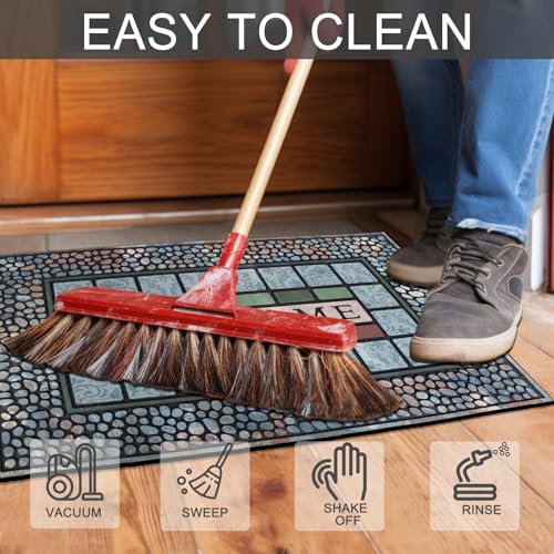 Heavy Duty Outdoor Door Mat - 24 x 36 Inch Non Slip Rubber Entry Rug in Blue Variation
