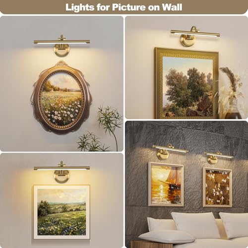 Brass Dimmable Wall Picture Light - 15.75 Inch Adjustable Swing Arm for Artwork