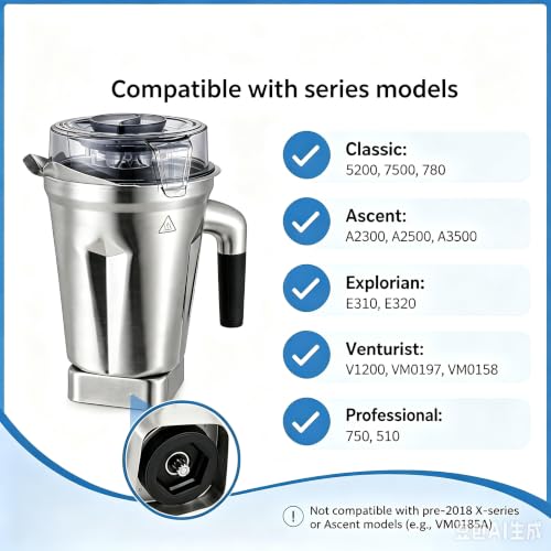 64oz Stainless Steel Blender Pitcher - Compatible with 5200, A3500, E320 & More