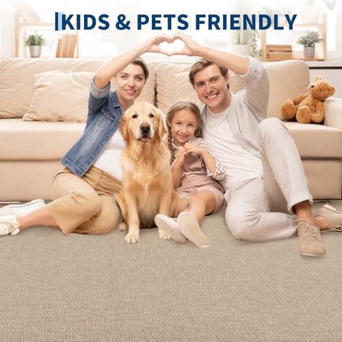 Garvee Modern Washable Solid Rug 8x10 ft Tan for Living Room - Non-Slip, Low-Pile Area Rug