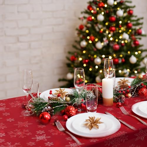 Tegeme Red Snowflake Christmas Tablecloth 60" x 108" Rectangular Winter Decor