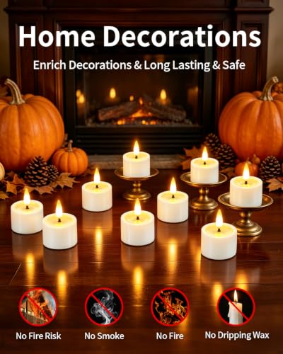 White 12 Pack Rechargeable LED Tea Lights Candles with Charging Base & Remote