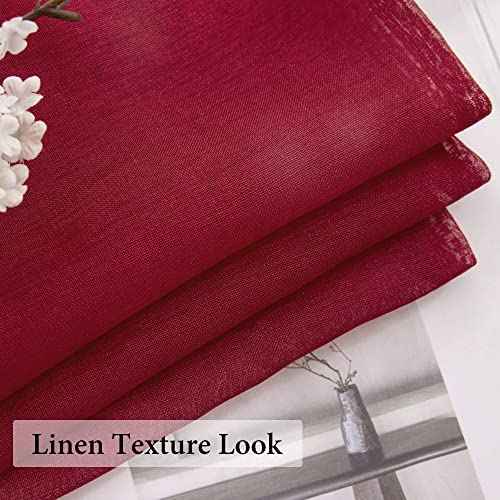 MIULEE Solid Burgundy Kitchen Sheer Valance for Christmas Linen Look Window Curtain, Living Room Windows Voile Valance Rod Pocket 1 Panels (60" W x 18" L), Burgundy Red