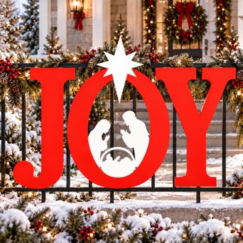 LEIFEOSH Red Christmas Nativity Scene Yard Signs 3-Piece Outdoor Decor