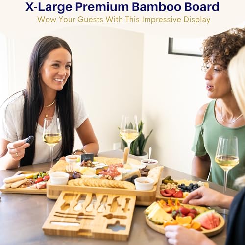 Charcuterie Boards Set - Large Bamboo Cheese Board & Platter with Accessories - Cheese Board Variation