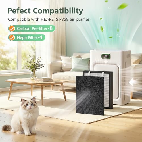 isinlive 4+8 Pack HEAPETS P358 Compatible Pet Air Purifier Filters