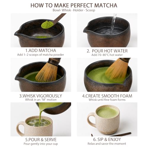 Matcha Set with 100-Prong Bamboo Whisk & Bowl - Brown, 7-Piece