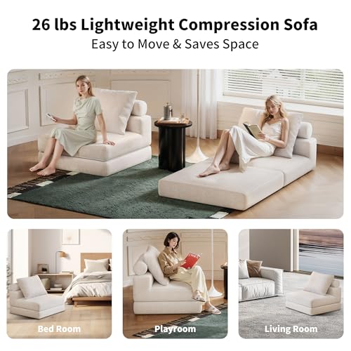 Lumbershed White 3-in-1 Folding Sofa Bed with Pillows — Single, Space-Saving Convertible Couch for Living Room & Bedroom