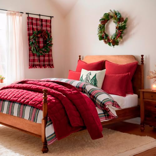 ZWJD Christmas Pillow Covers 22x22 Set of 2 Chenille Red Decorative Pillowcases