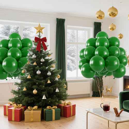 50pcs Dark Green Balloons, Helium 12inch Emerald Green Party Balloons for Christmas Birthday Wedding Party Decorations (With Ribbon & Glues)