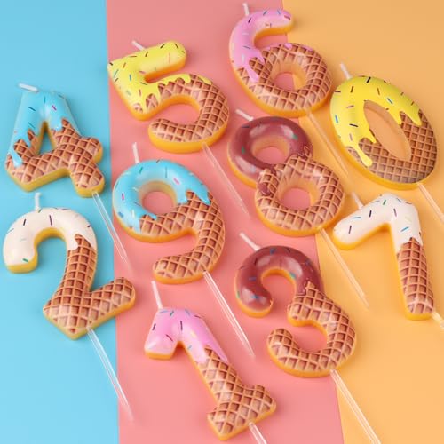 2nd Birthday Candle Sweet Ice Cream Number 2 Candle for Birthday Cake Women 2nd Birthday Party Candle Macaron Cake Decoration Birthday Candle Macaron Donut Party Decorations for Birthday