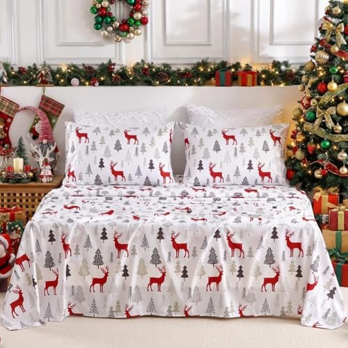 CAROMIO Christmas King Microfiber Bed Sheet Set with Gray Fitted Sheet 16" Pocket