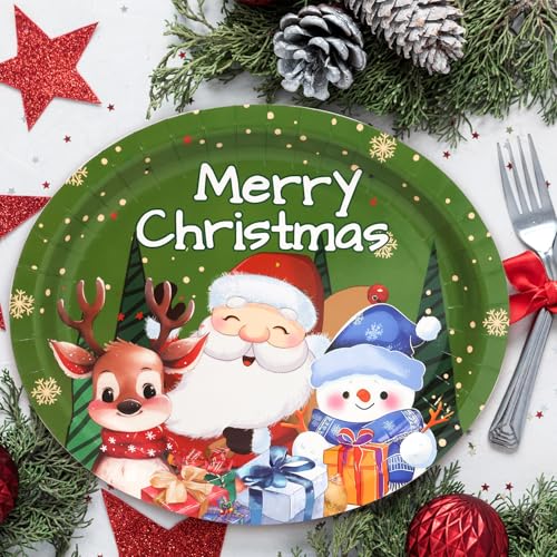 Christmas Paper Plates 24 Pack - Santa, Snowman & Holiday Themed Serving Plates