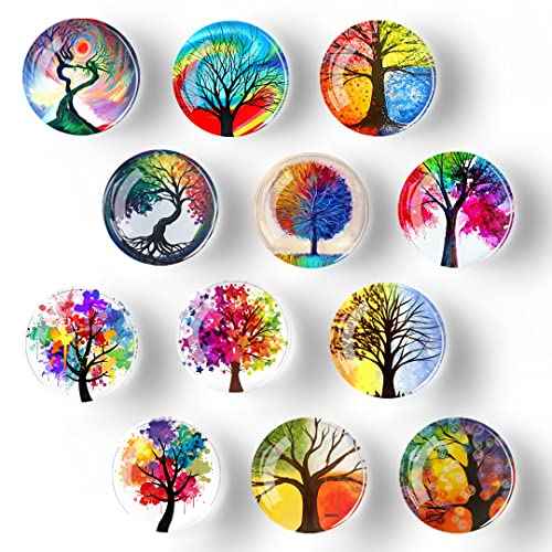 12Pcs Glass Refrigerator Magnet Fridge Sticker£¬Life Tree Crystal Fridge Magnets Decoration for Crafts,Strong Fridge Magnets for Kitchen, School,Office Whiteboard, Cabinet and Dishwasher (Life Tree)