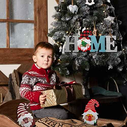 Interchangeable Gnome Home Sign Wood Fall Thanksgiving Door Decor Holiday Seasonal Decorations with 12 Pcs Changeable Gnomes for Christmas Halloween Home Wall Decor(Blue)