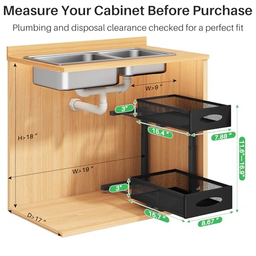 Kitstorack Black 2-Pack Under Sink Organizer with 2-Tier Sliding Mesh Baskets