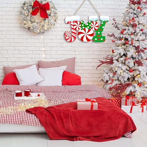 Christmas Joy Door Sign with Mouse Accent Wood Wall Hanger - Front Door Decor