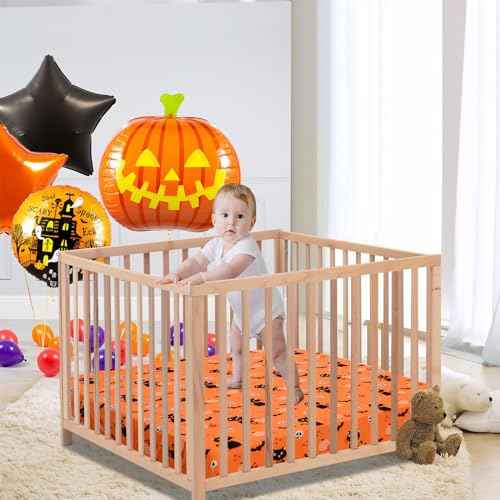 Cloele Halloween Pumpkin Square Playard/Playpen Fitted Sheets Perfect for 36 X 36 Portable Playard Mattresses - Cat Square Pack and Play Crib Sheets Halloween Room Decoration Playpen Sheet for Baby