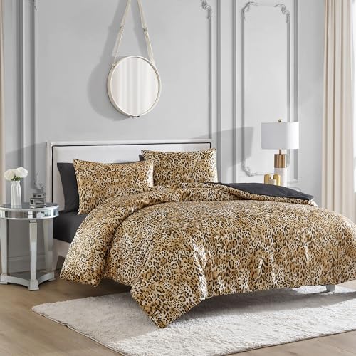 Juicy Couture Leopard Satin Comforter Set - Full/Queen Brown, Reversible, 3-Piece