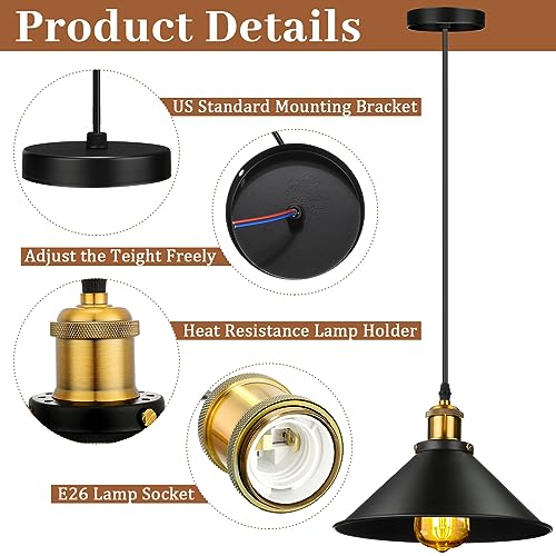 Retisee Black Industrial Pendant Light 12 Pack Vintage Metal E26 Fixtures