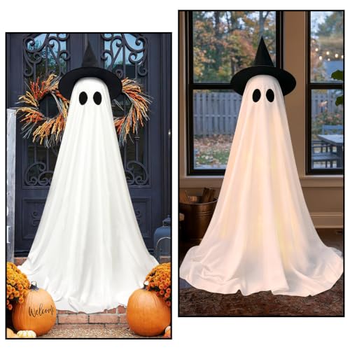 DAZONGE 2-Pack Outdoor Halloween Ghost Decorations with Remote Control - Spooky Ghosts with Lights & Stand