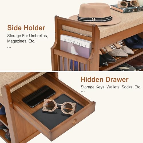 Petkaboo 31.5-Inch Bamboo Shoe Bench with Hidden Drawer & Side Holder