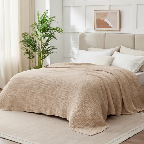 Cotton Muslin Blanket for Adults - 6-Layer California King 120x90 Beige - Breathable & Soft