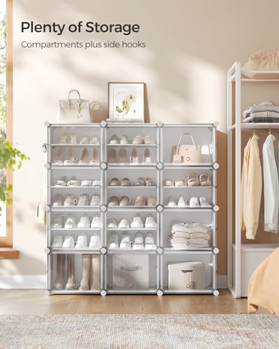 SONGMICS 12-Tier Shoe Rack with Doors - Cloud White & Transparent Variation