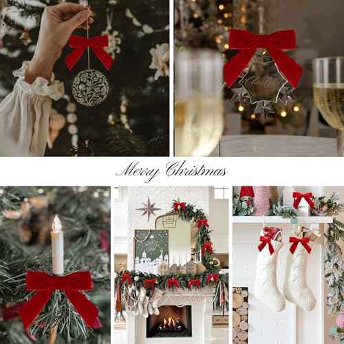 30pcs 3.1inch Small Red Velvet Bows for Christmas Tree Ribbon Bows with Twist Ties for Wreath Garland Handmade Christmas Ornament Crafts Gift Wrapping Treat Bags (Red)